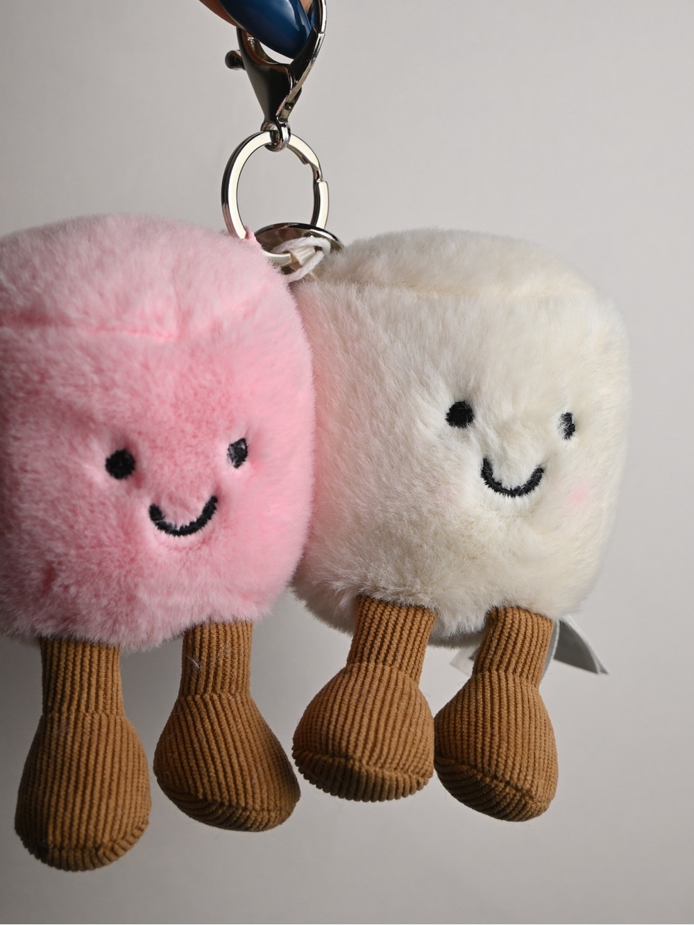 JellycatCute Plush Marshmallow Keychain Pair - Pink & Cream